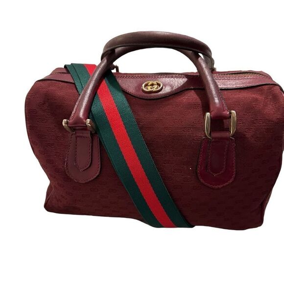 Gucci burgundy Gg canvas golden logo Boston bag - Picture 15 of 16
